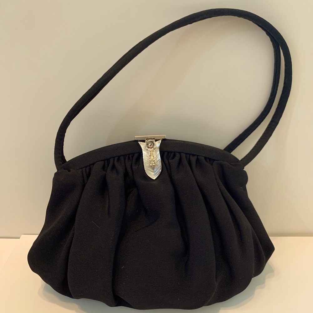 Vintage JR Black Fabric Evening Bag W/Coin Purse Attached